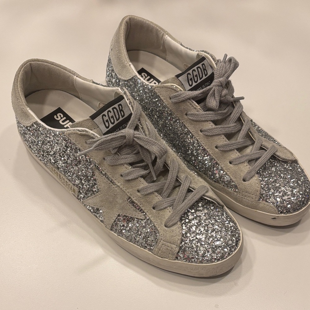 Golden Goose Silver Glitter Sneakers